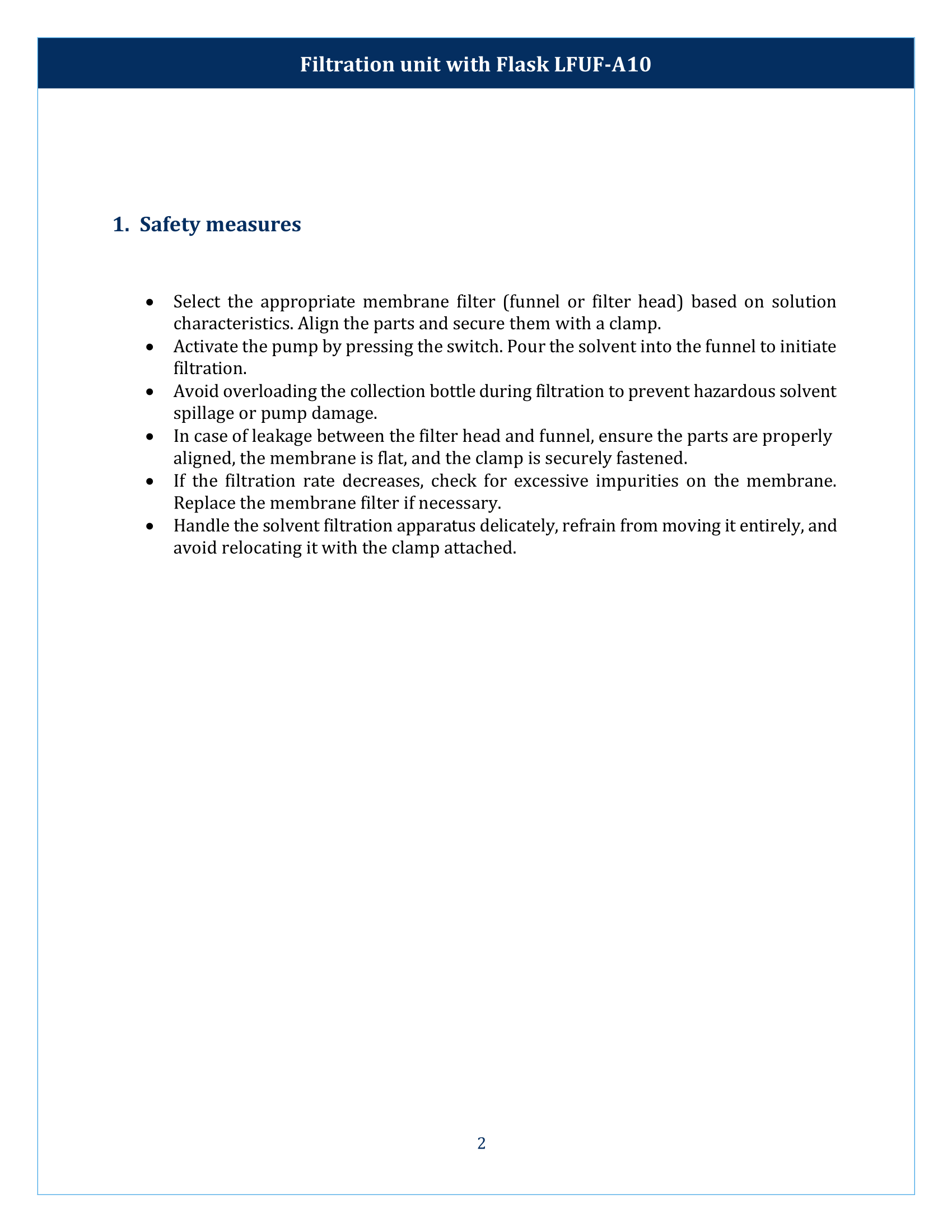 Filtration unit with Flask LFUF-A10 Manual